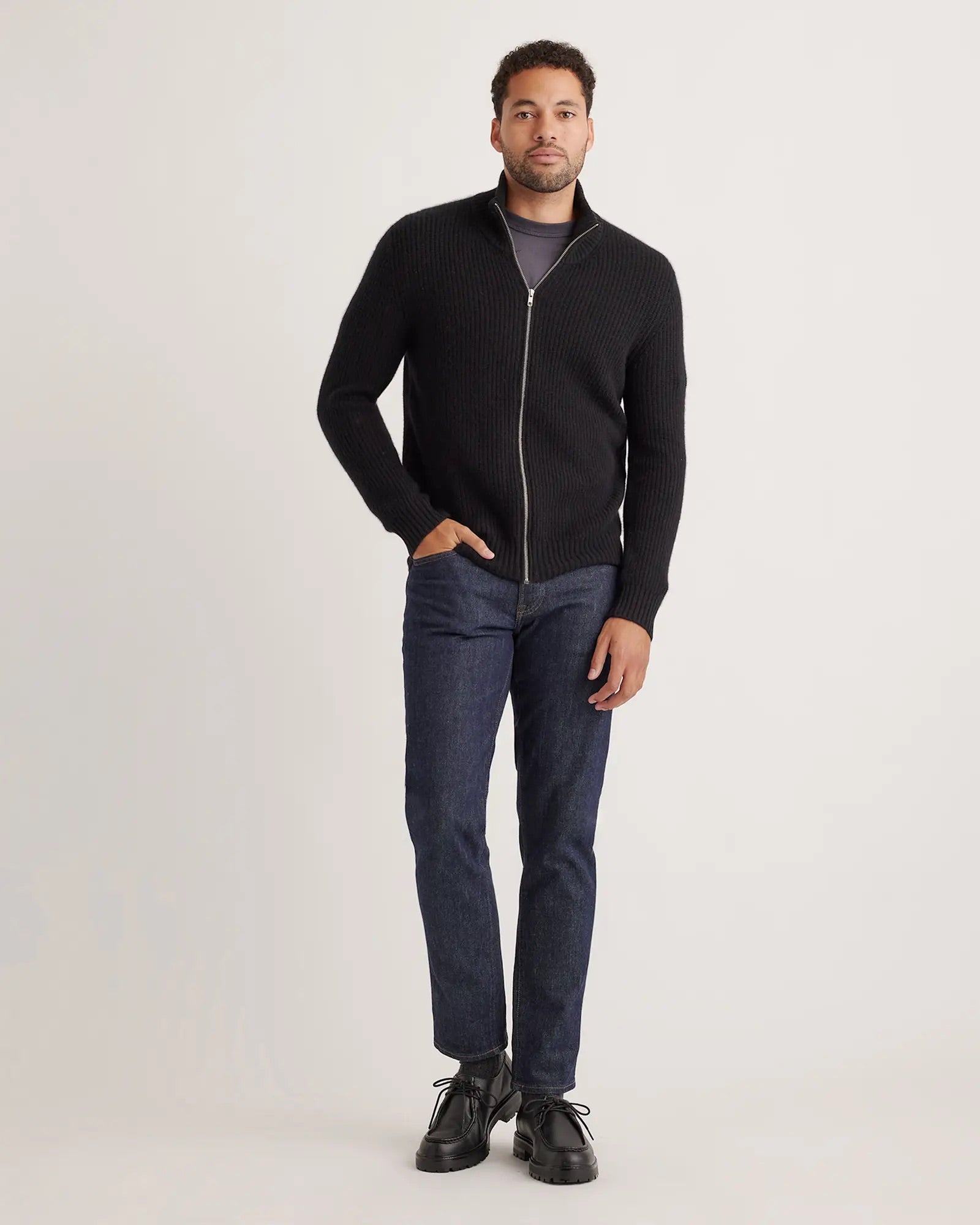 Suéter Masculino 100% Algodão com Zíper Frontal - Preto