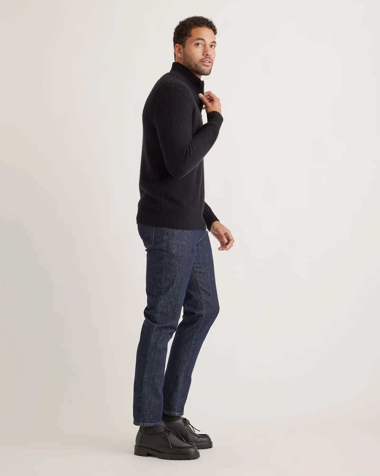 Suéter Masculino 100% Algodão com Zíper Frontal - Preto