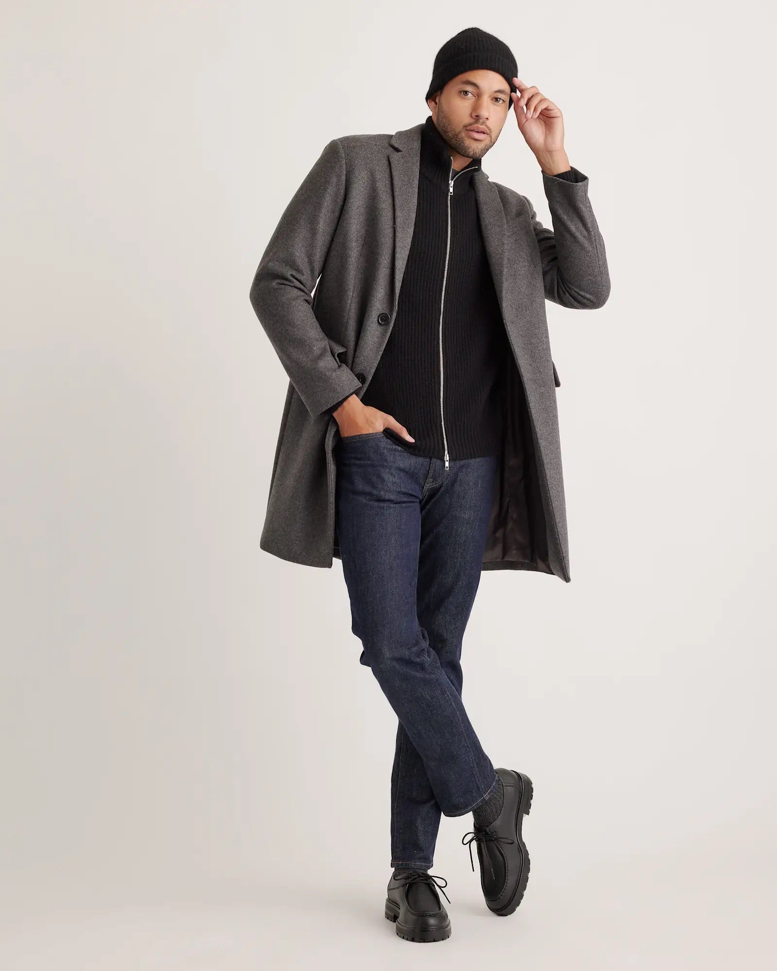 Suéter Masculino 100% Algodão com Zíper Frontal - Preto