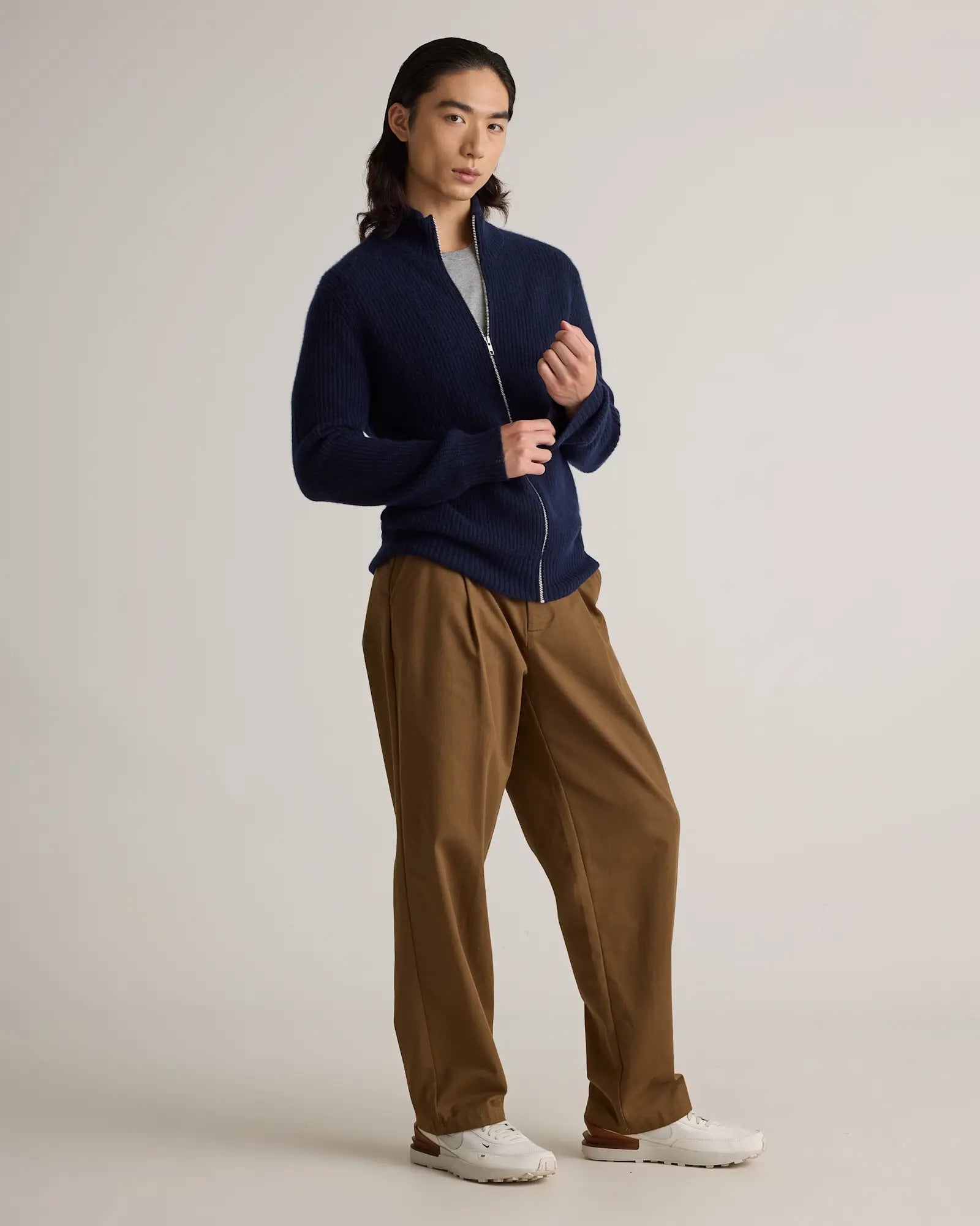 Suéter Masculino 100% Algodão com Zíper Frontal - Azul marinho