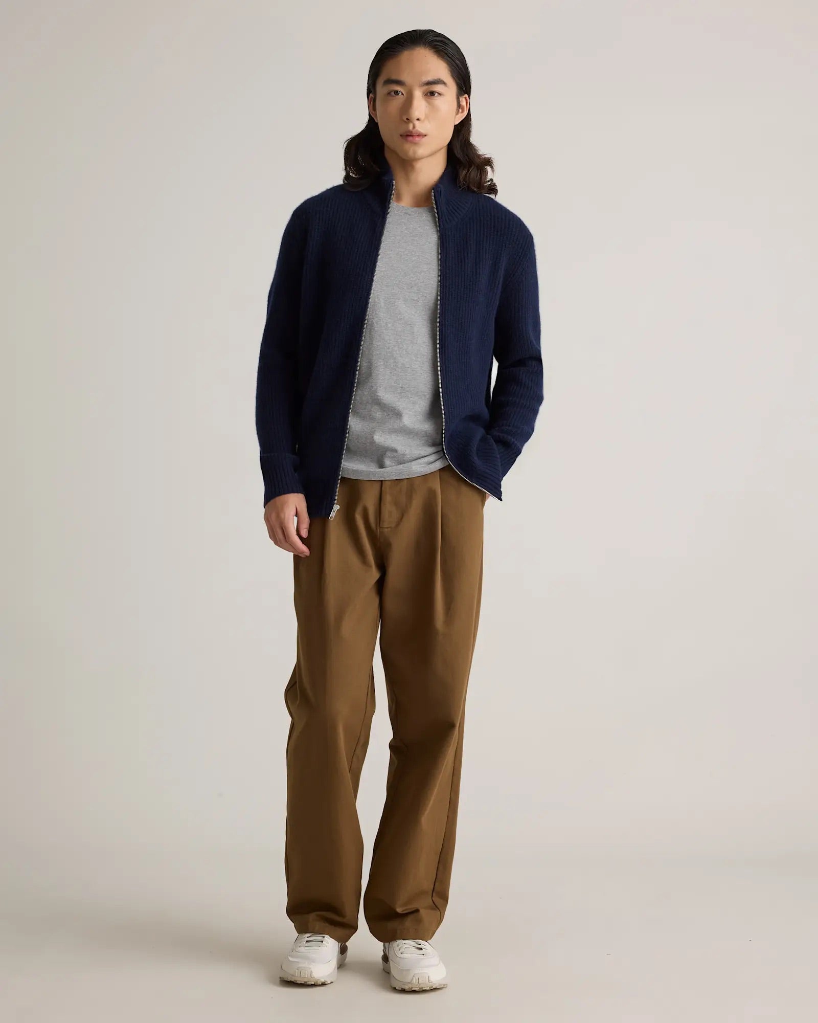 Suéter Masculino 100% Algodão com Zíper Frontal - Azul marinho