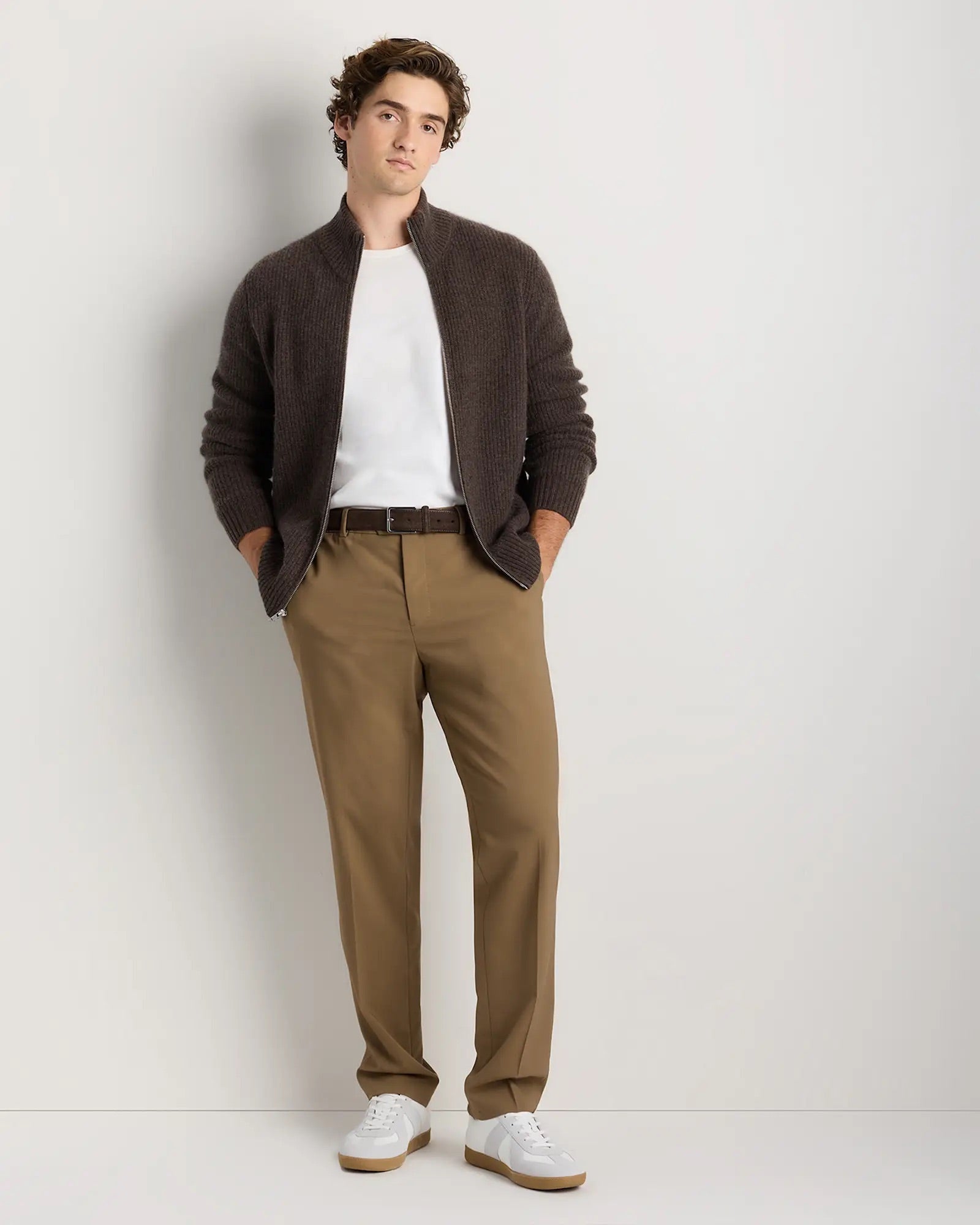 Suéter Masculino 100% Algodão com Zíper Frontal - Marrom