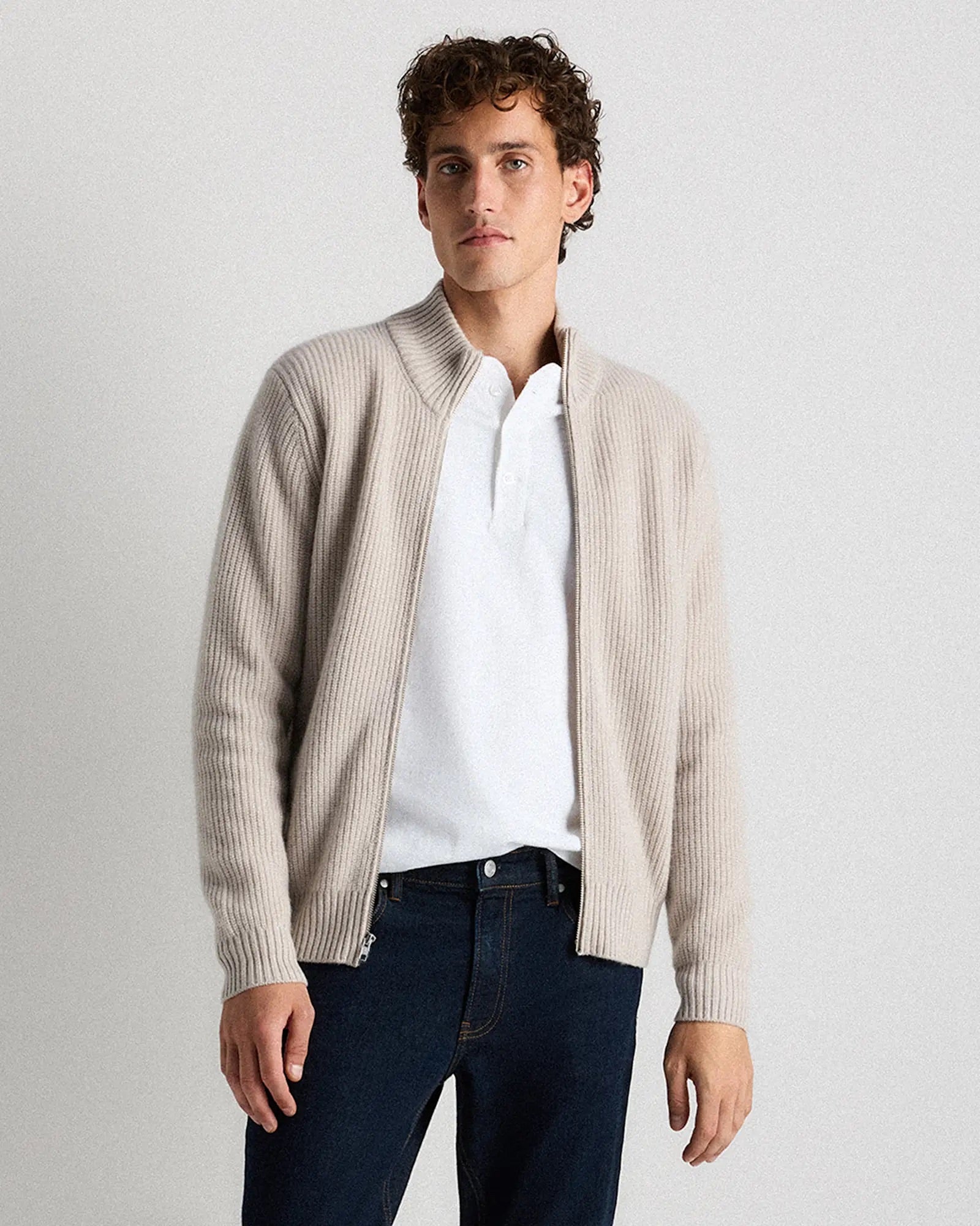 Suéter Masculino 100% Algodão com Zíper Frontal - Off white