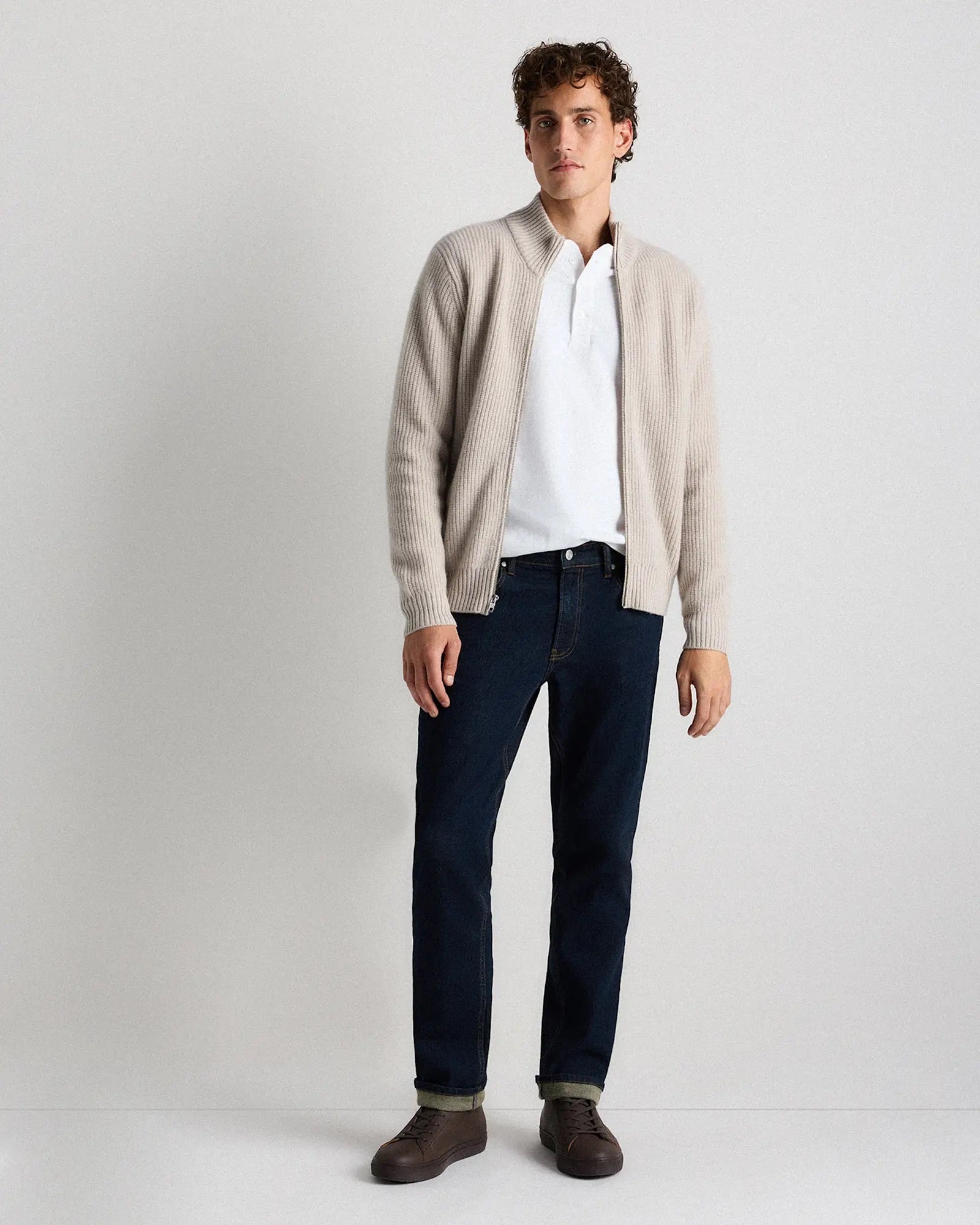 Suéter Masculino 100% Algodão com Zíper Frontal - Off white