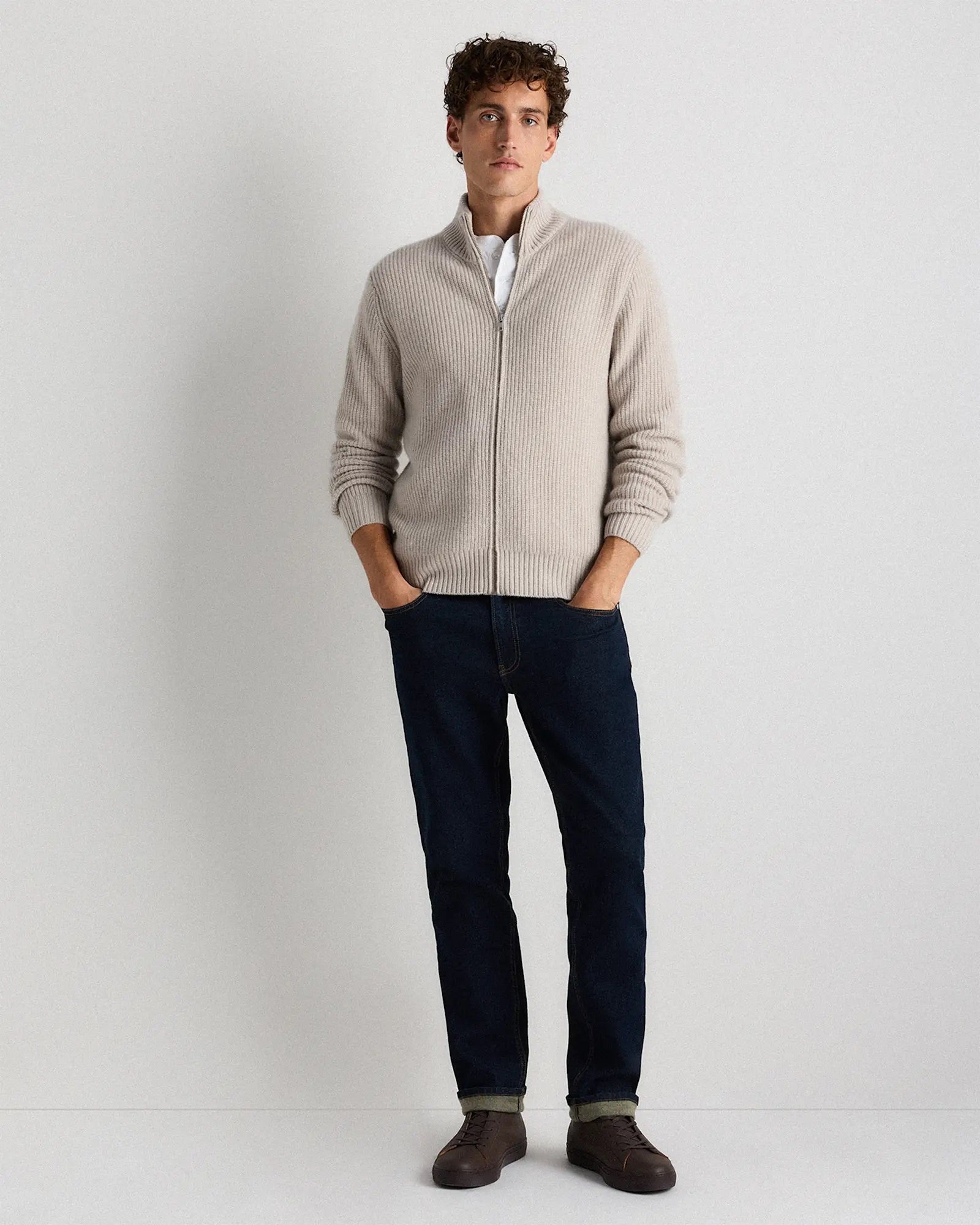 Suéter Masculino 100% Algodão com Zíper Frontal - Off white