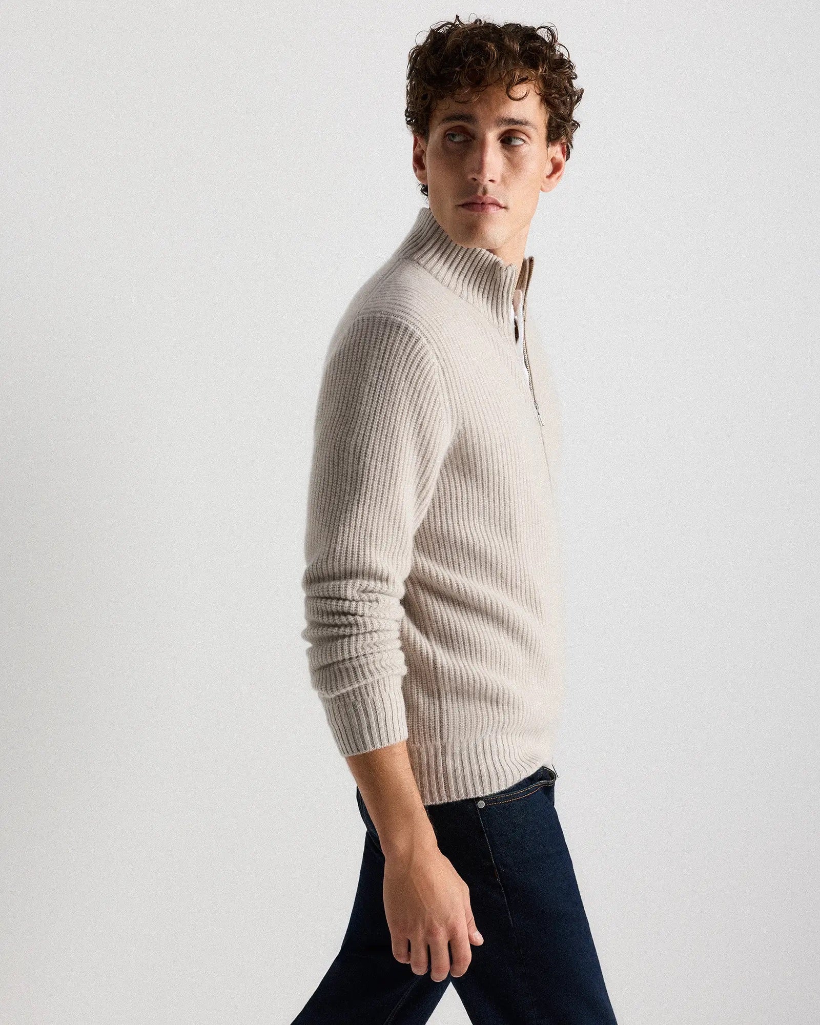 Suéter Masculino 100% Algodão com Zíper Frontal - Off white