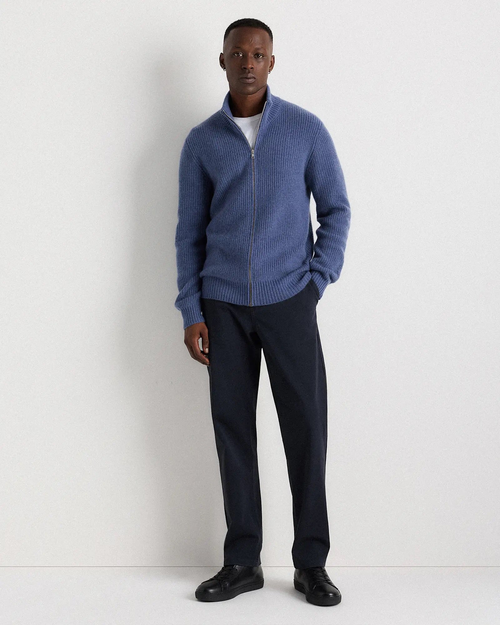 Suéter Masculino 100% Algodão com Zíper Frontal - Azul