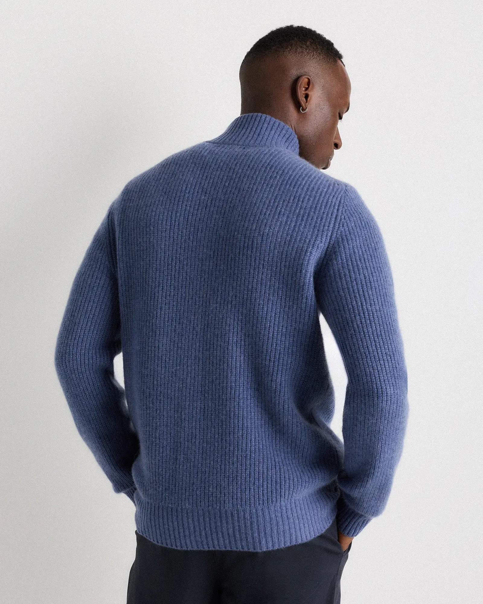 Suéter Masculino 100% Algodão com Zíper Frontal - Azul