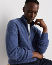 Suéter Masculino 100% Algodão com Zíper Frontal - Azul