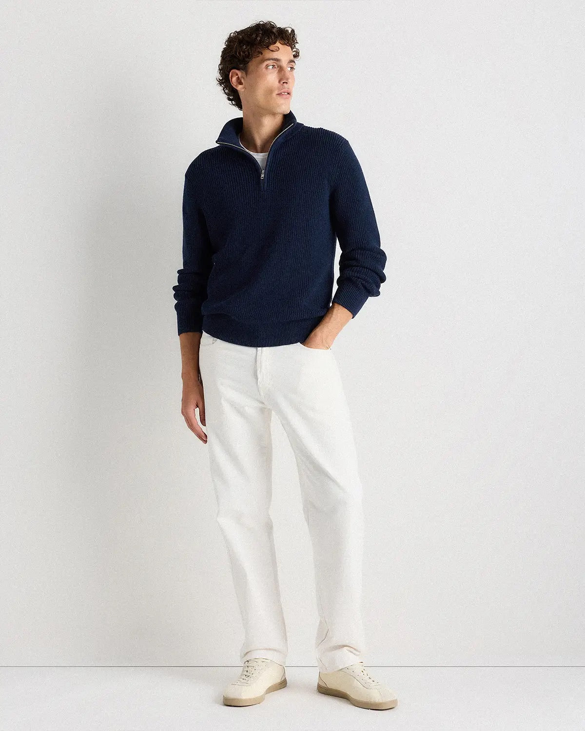 Suéter Canelado Quarter Zip Jumper - Azul marinho