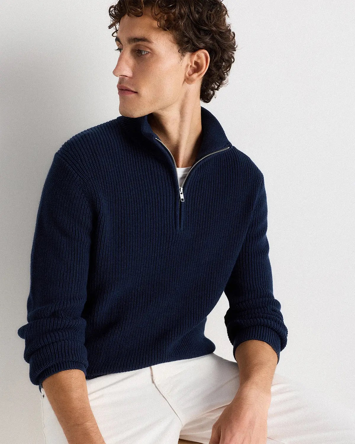 Suéter Canelado Quarter Zip Jumper - Azul marinho