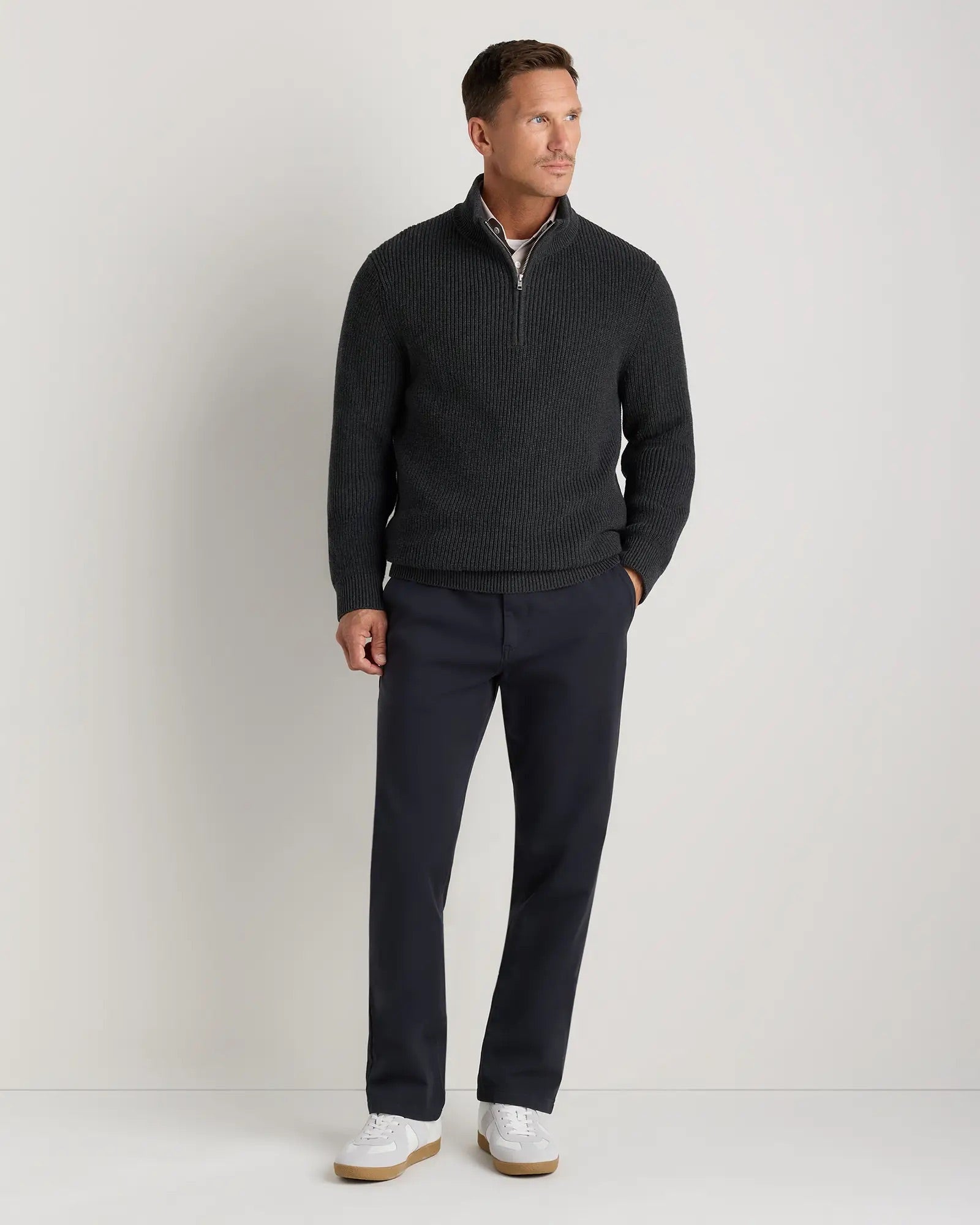 Suéter Canelado Quarter Zip Jumper - Cinza escuro