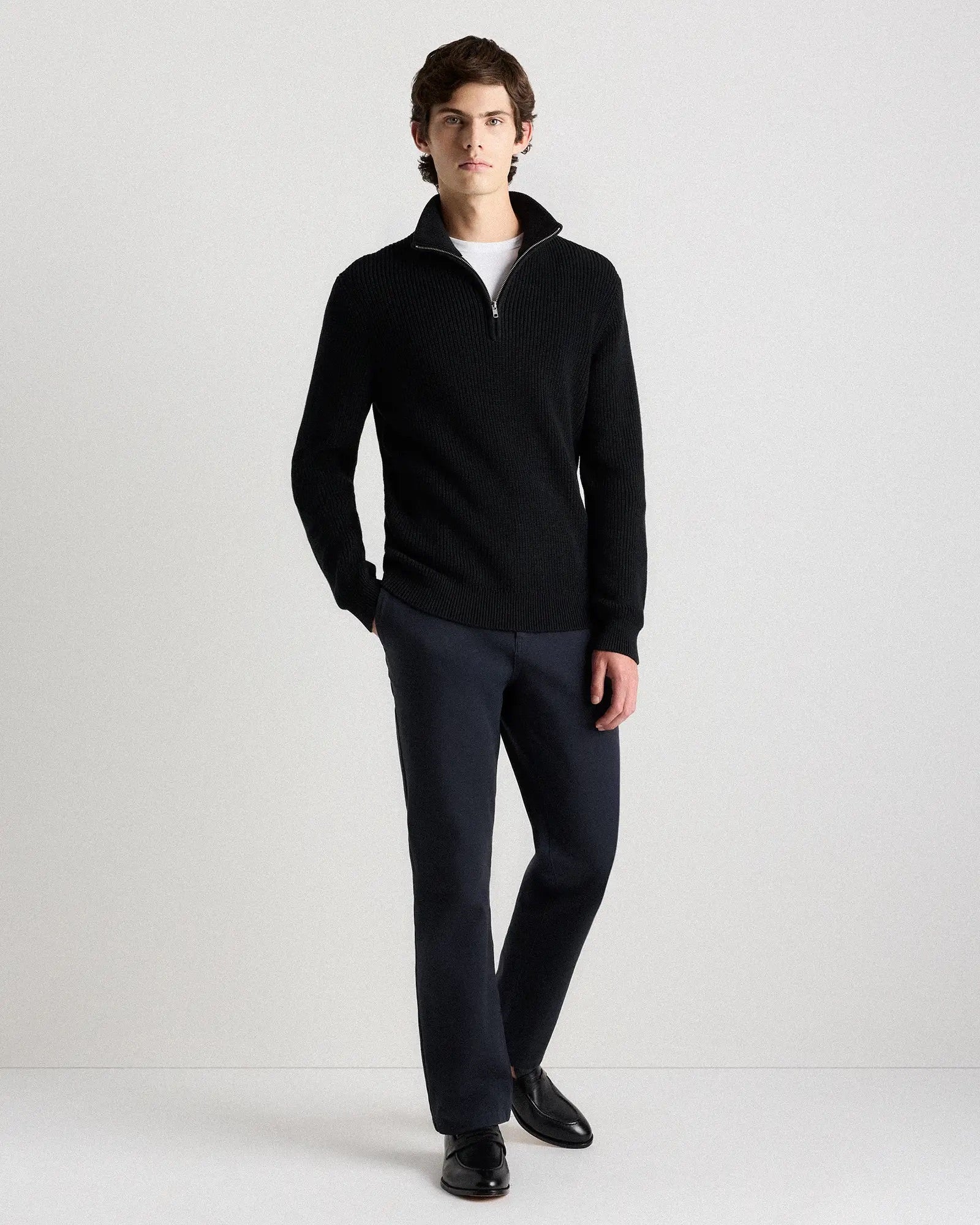 Suéter Canelado Quarter Zip Jumper - Preto