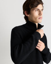 Suéter Canelado Quarter Zip Jumper - Preto
