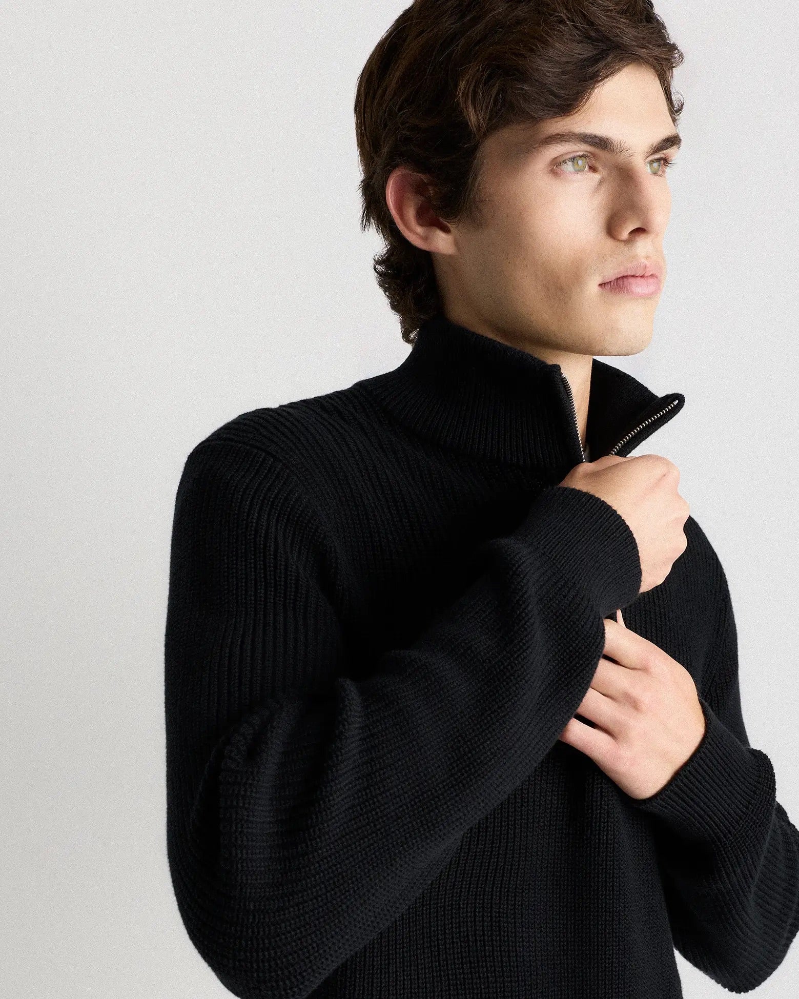 Suéter Canelado Quarter Zip Jumper - Preto