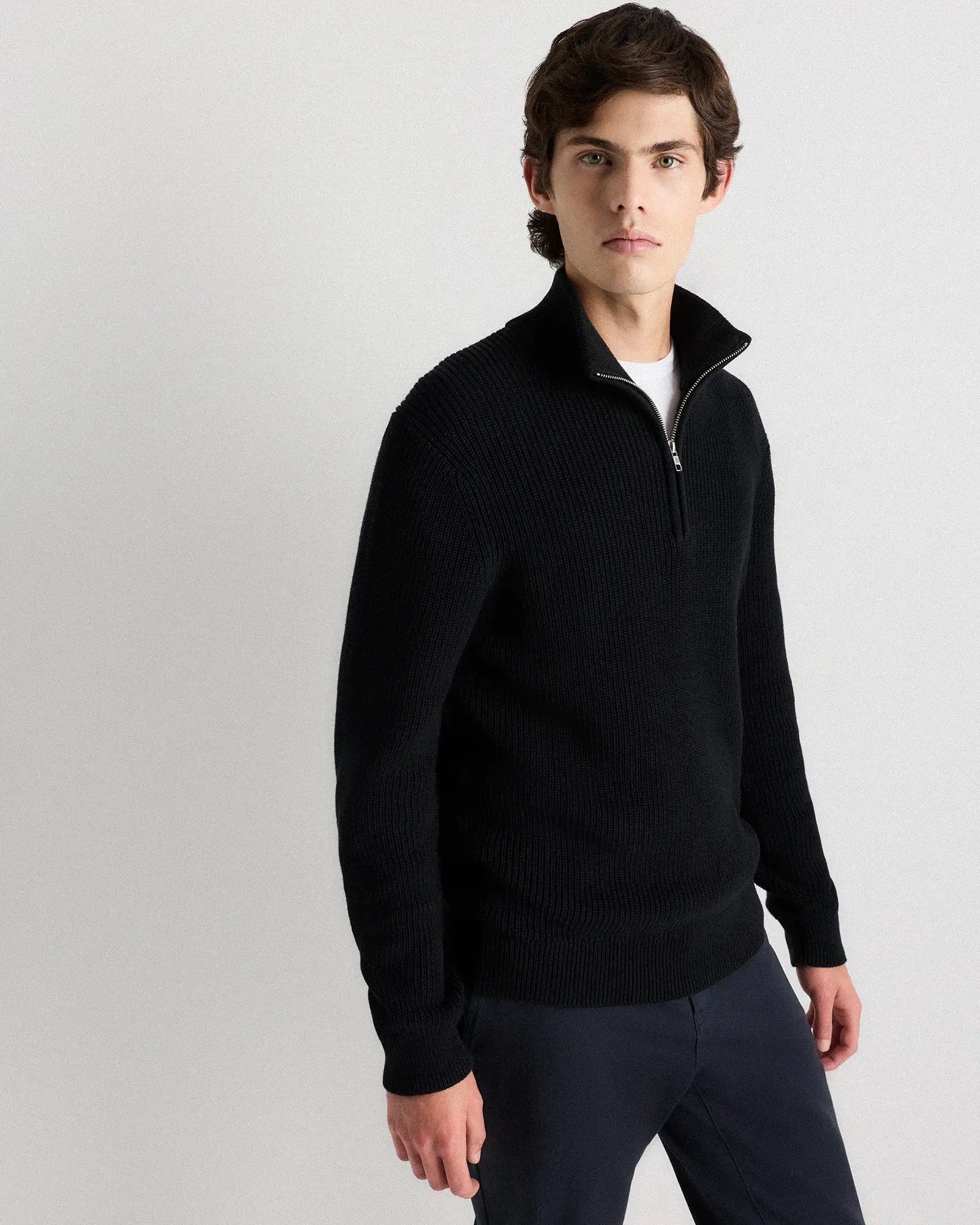 Suéter Canelado Quarter Zip Jumper - Preto
