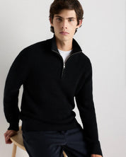 Suéter Canelado Quarter Zip Jumper - Preto