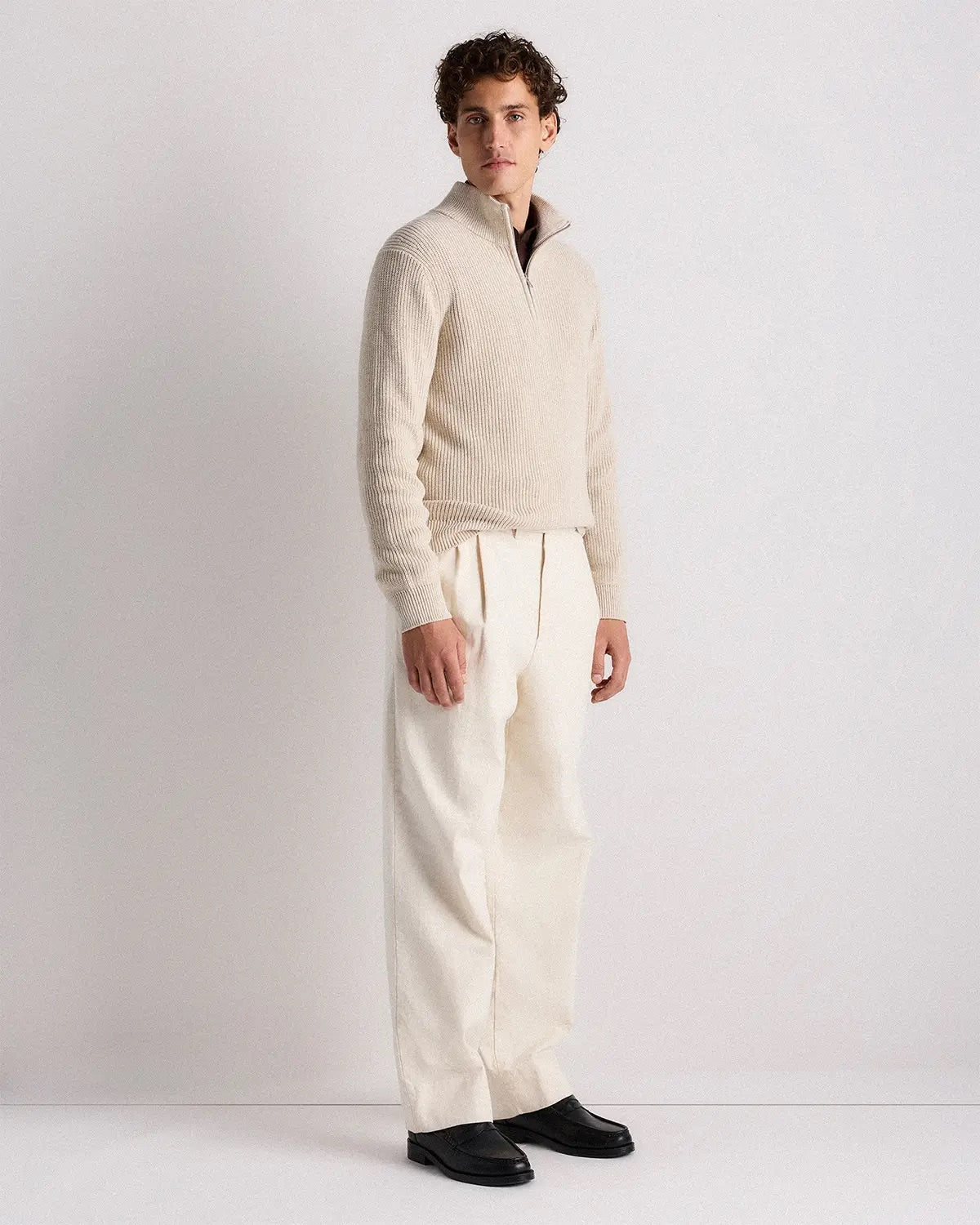 Suéter Canelado Quarter Zip Jumper - Off white