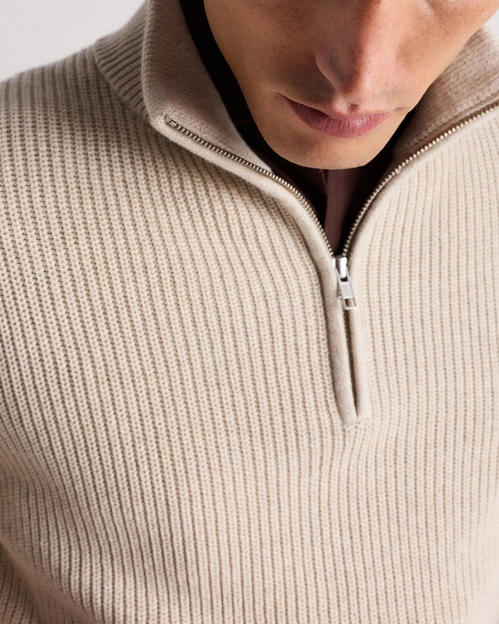 Suéter Canelado Quarter Zip Jumper - Off white