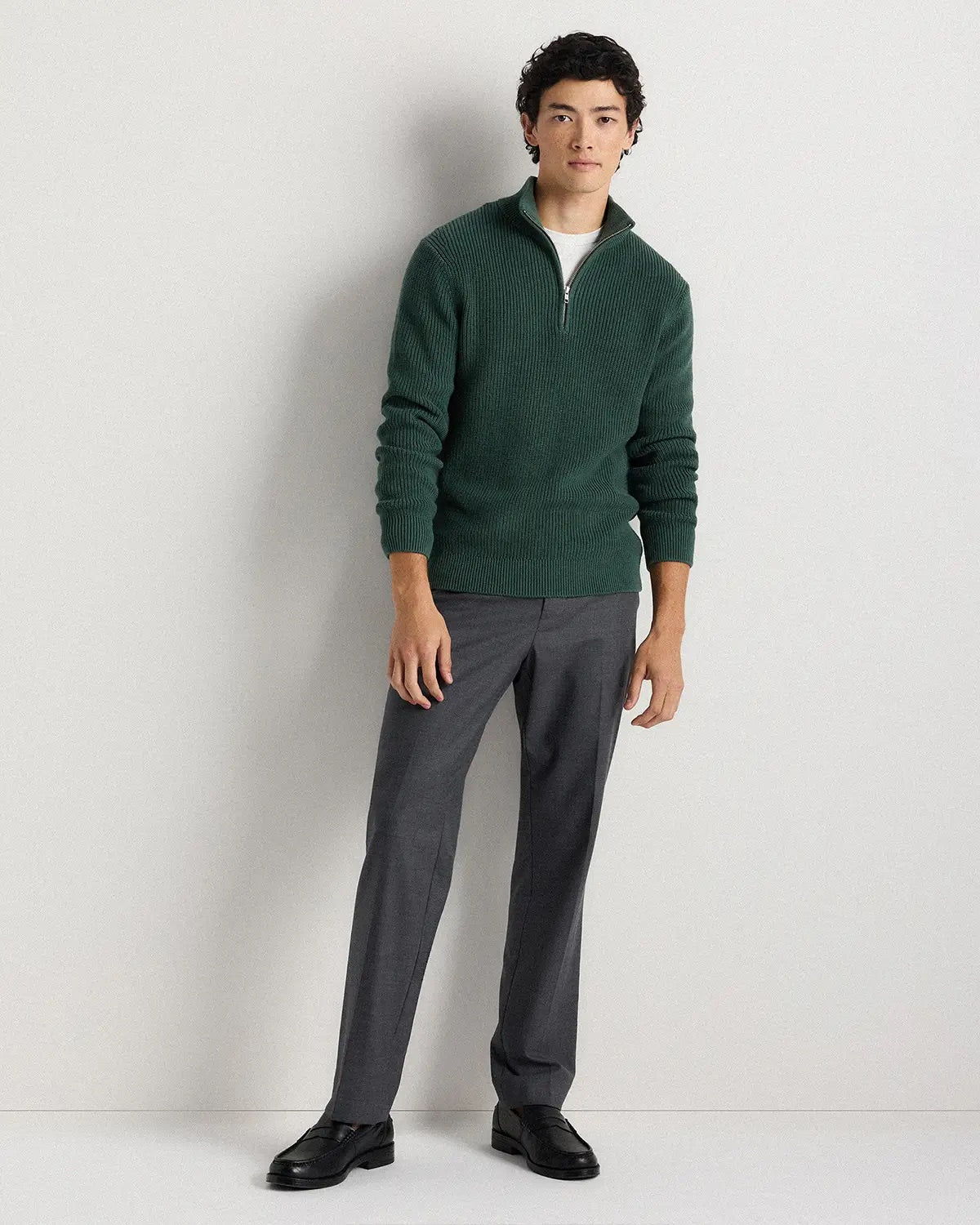 Suéter Canelado Quarter Zip Jumper - Verde