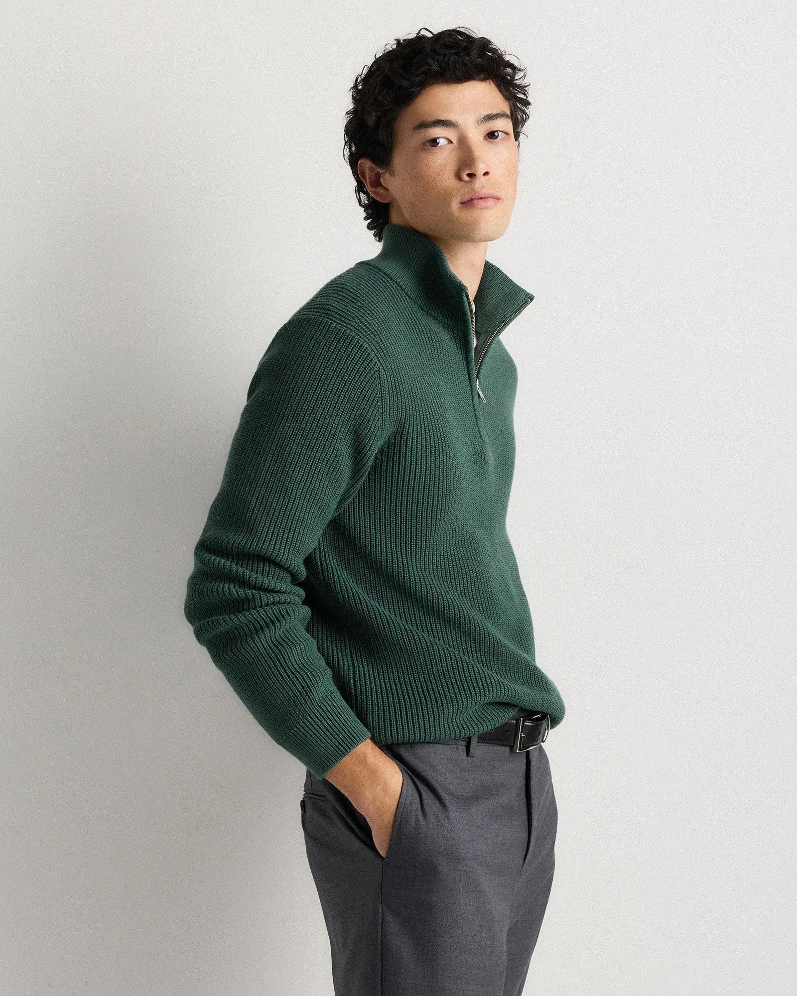 Suéter Canelado Quarter Zip Jumper - Verde