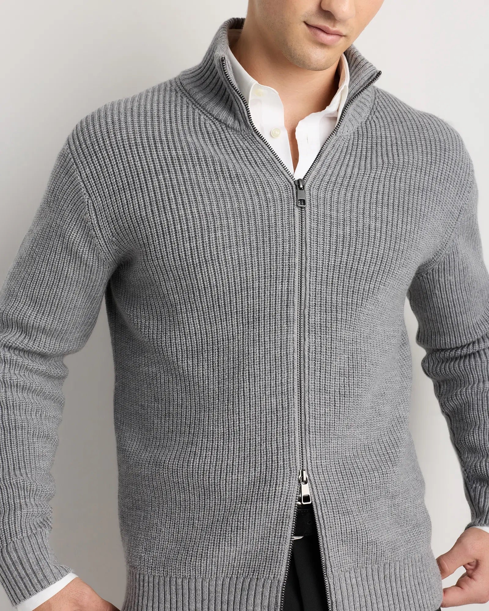 Suéter Masculino 100% Algodão com Zíper Frontal - Cinza