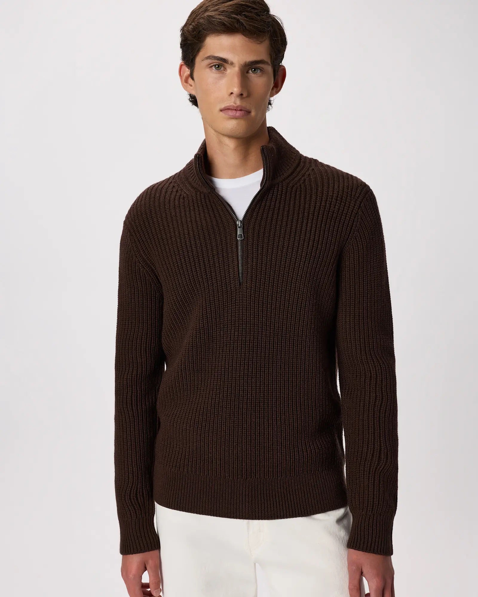 Suéter Canelado Quarter Zip Jumper - Marrom