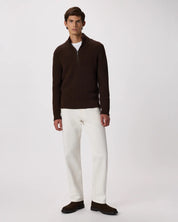 Suéter Canelado Quarter Zip Jumper - Marrom