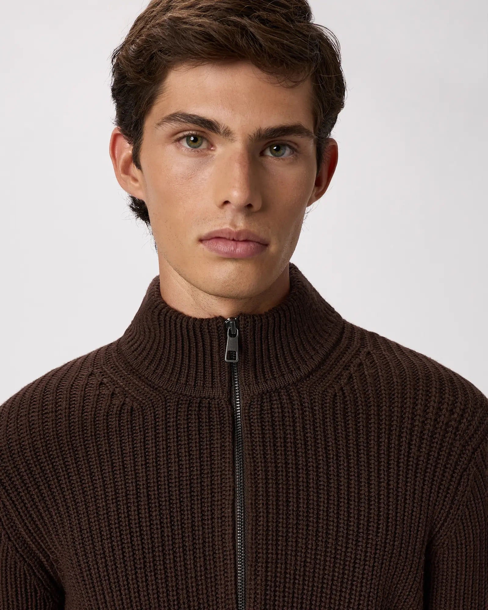 Suéter Canelado Quarter Zip Jumper - Marrom