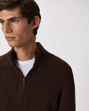 Suéter Canelado Quarter Zip Jumper - Marrom