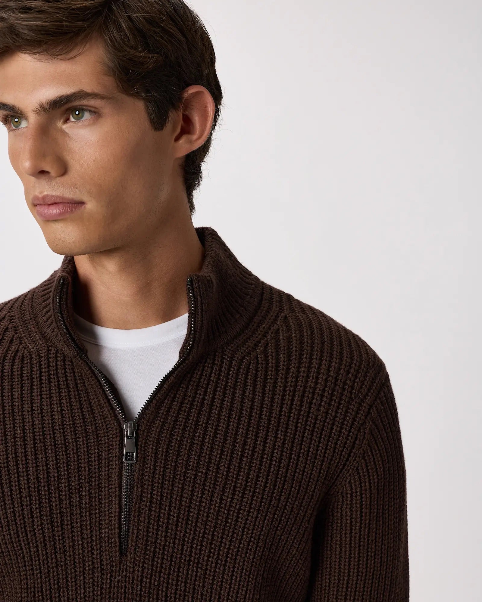 Suéter Canelado Quarter Zip Jumper - Marrom