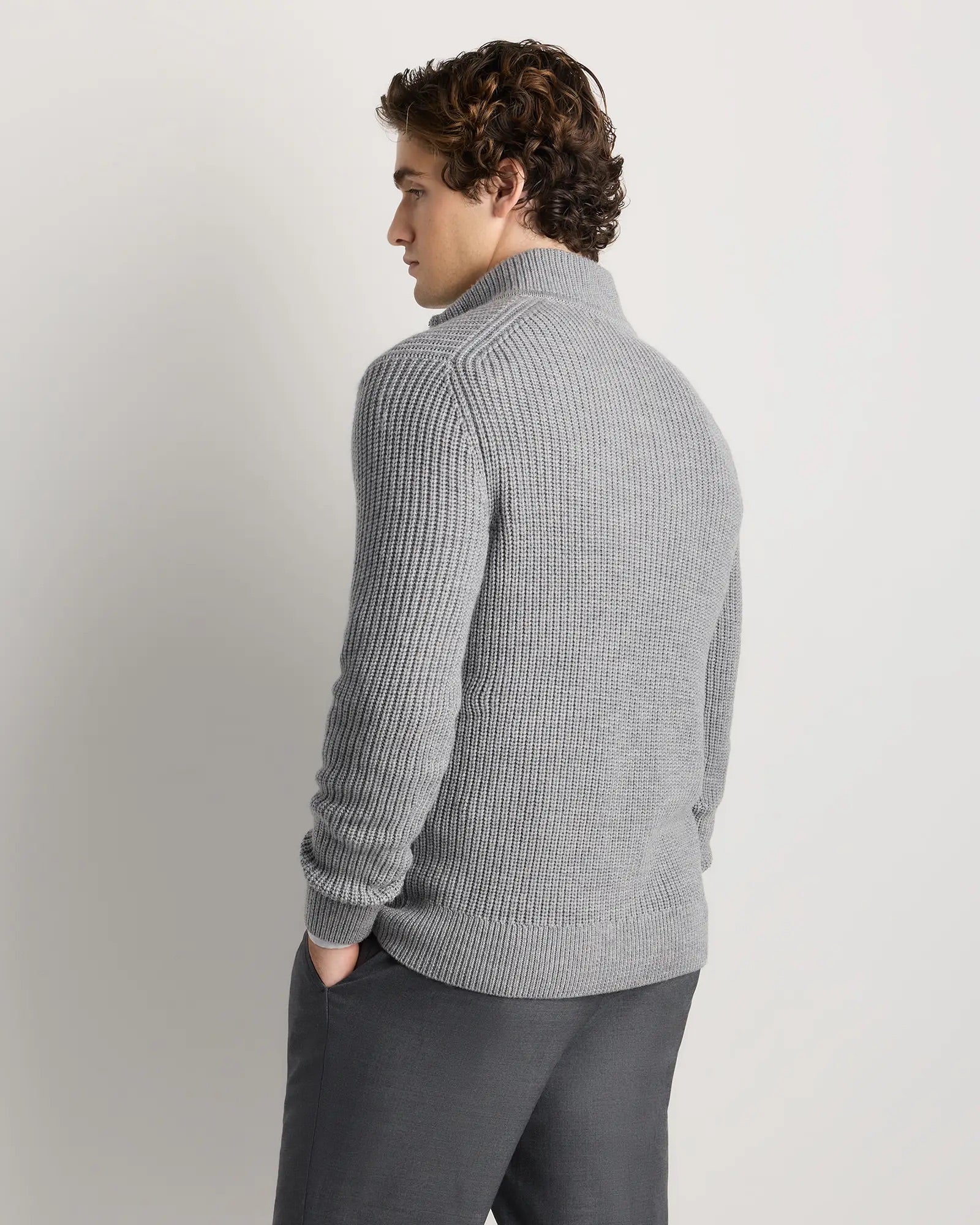 Suéter Canelado Quarter Zip Jumper - Cinza