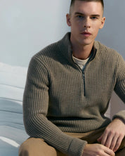 Suéter Canelado Quarter Zip Jumper - Bege