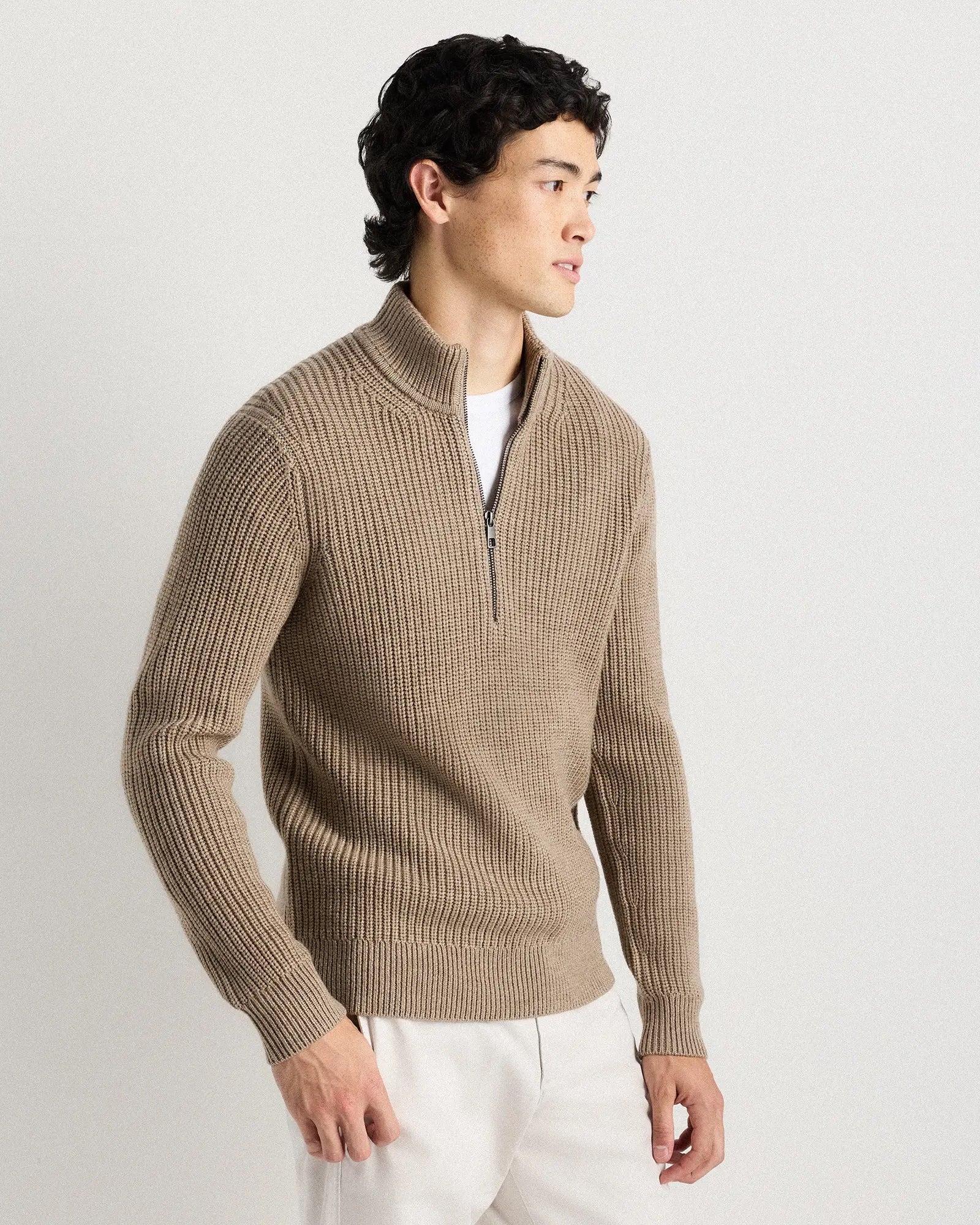 Suéter Canelado Quarter Zip Jumper - Bege