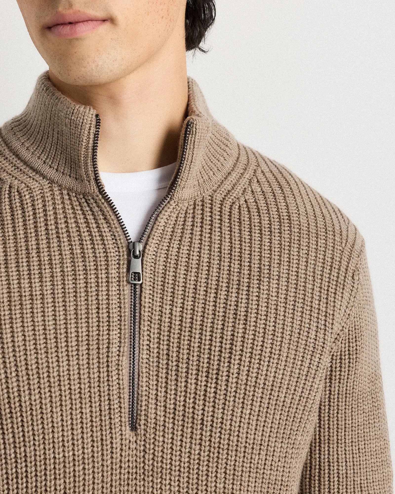 Suéter Canelado Quarter Zip Jumper - Bege