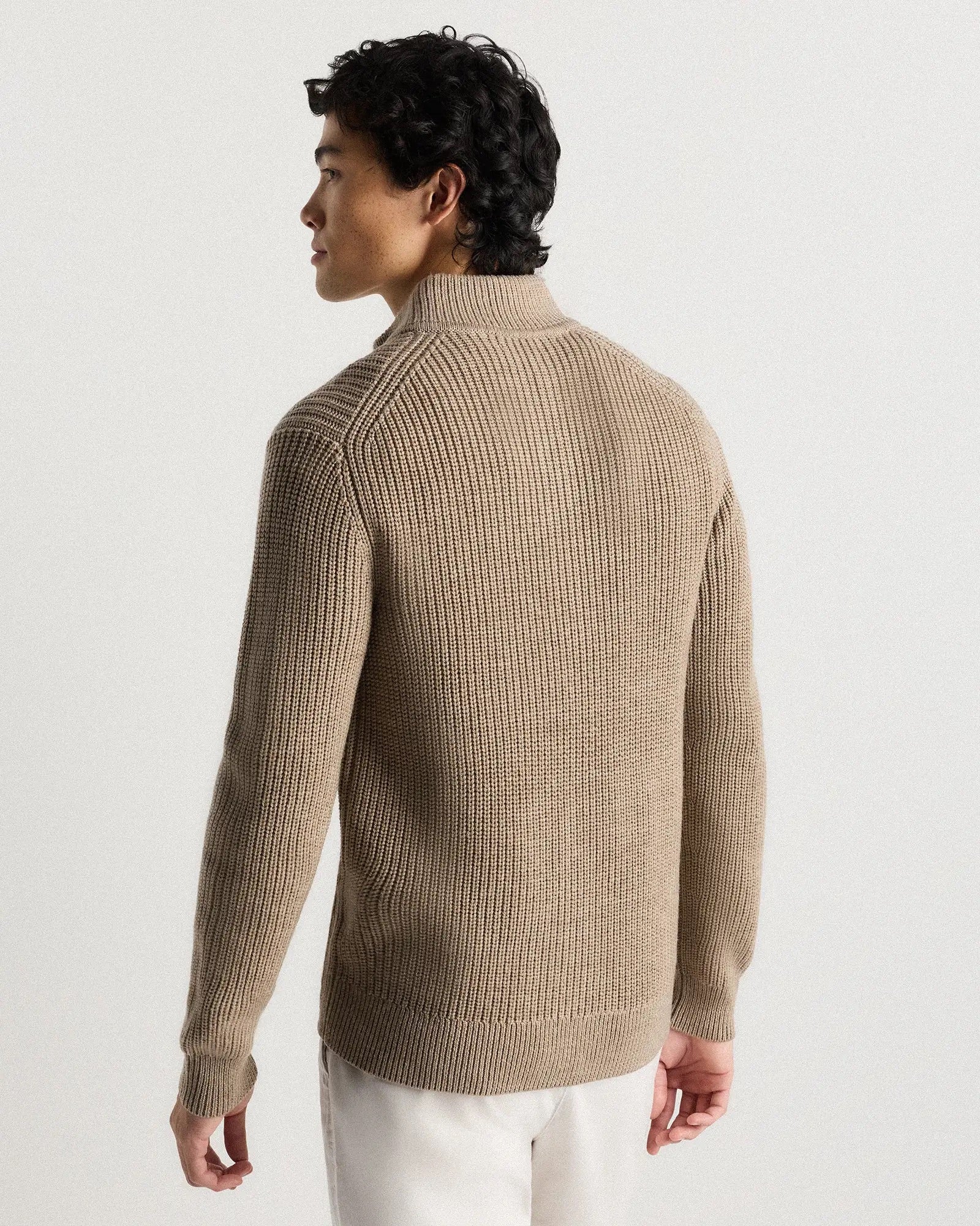 Suéter Canelado Quarter Zip Jumper - Bege