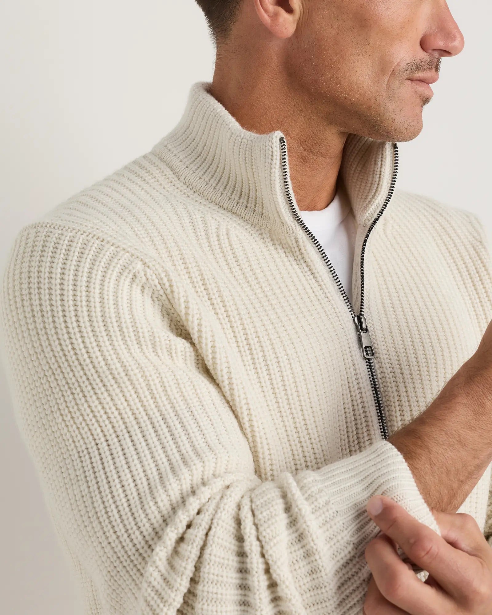 Suéter Canelado Quarter Zip Jumper - Branco