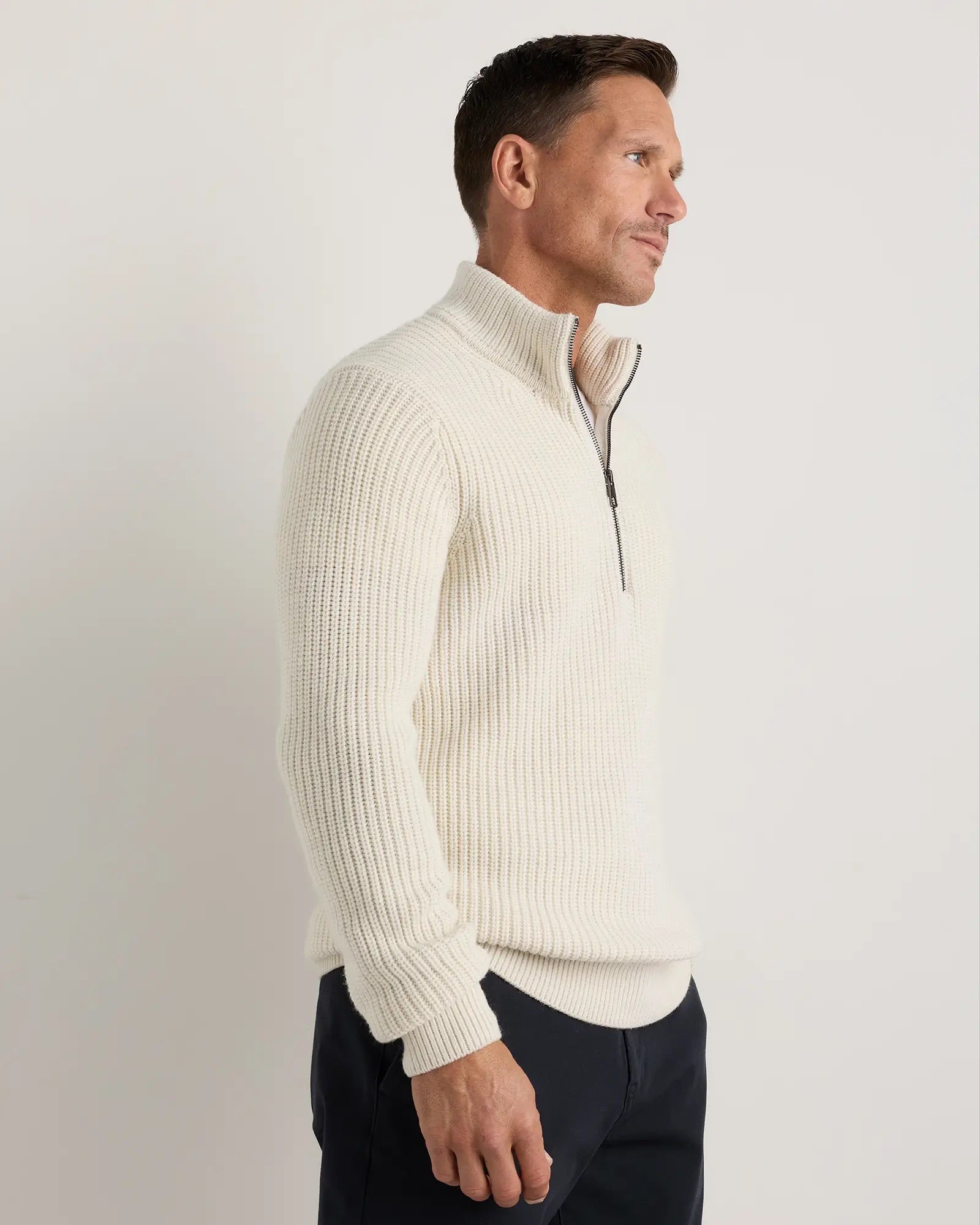 Suéter Canelado Quarter Zip Jumper - Branco