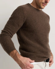 Suéter Canelado com Gola Redonda Jumper - Marrom