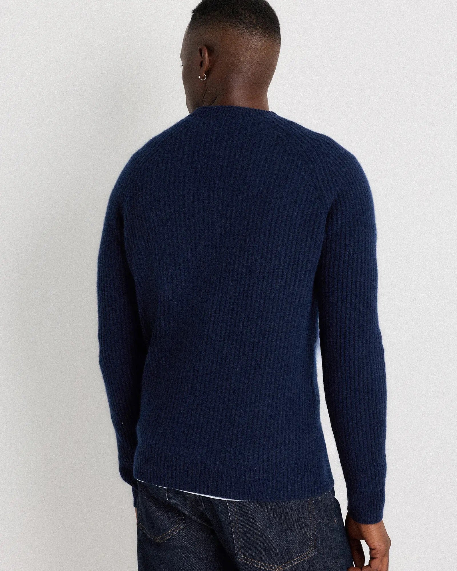 Suéter Canelado com Gola Redonda Jumper - Azul marinho