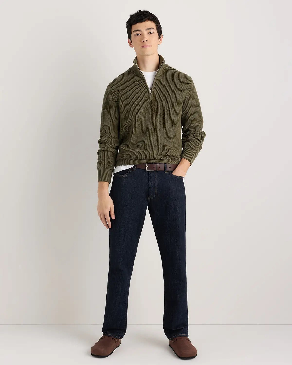 Suéter Canelado Quarter Zip Jumper - Verde musgo
