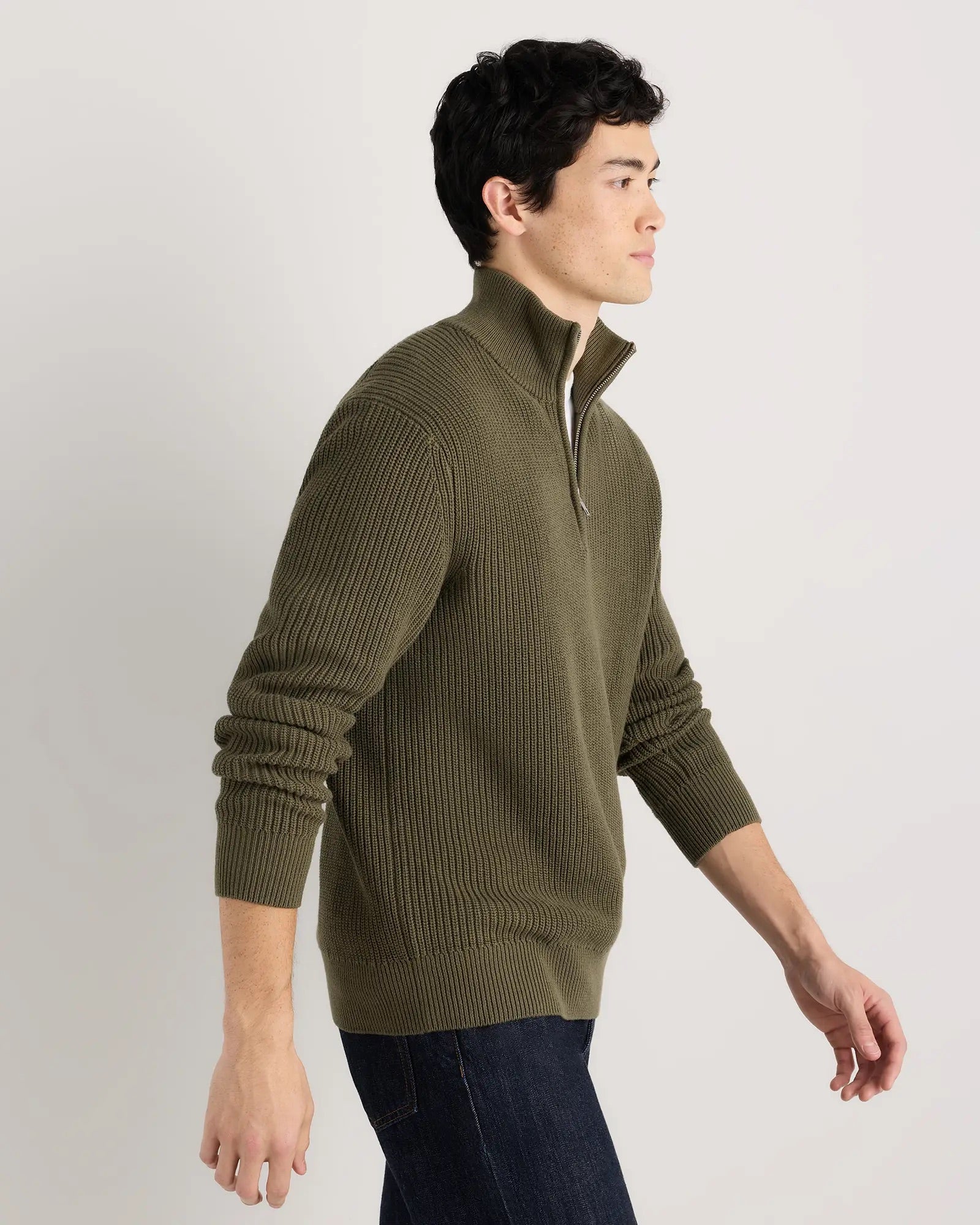 Suéter Canelado Quarter Zip Jumper - Verde musgo