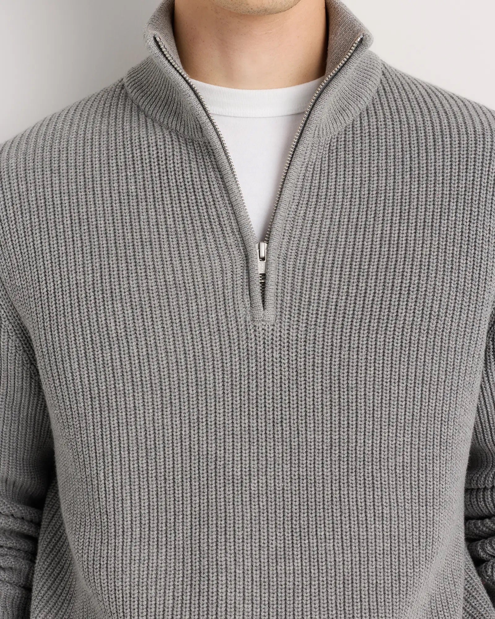 Suéter Canelado Quarter Zip Jumper - Cinza