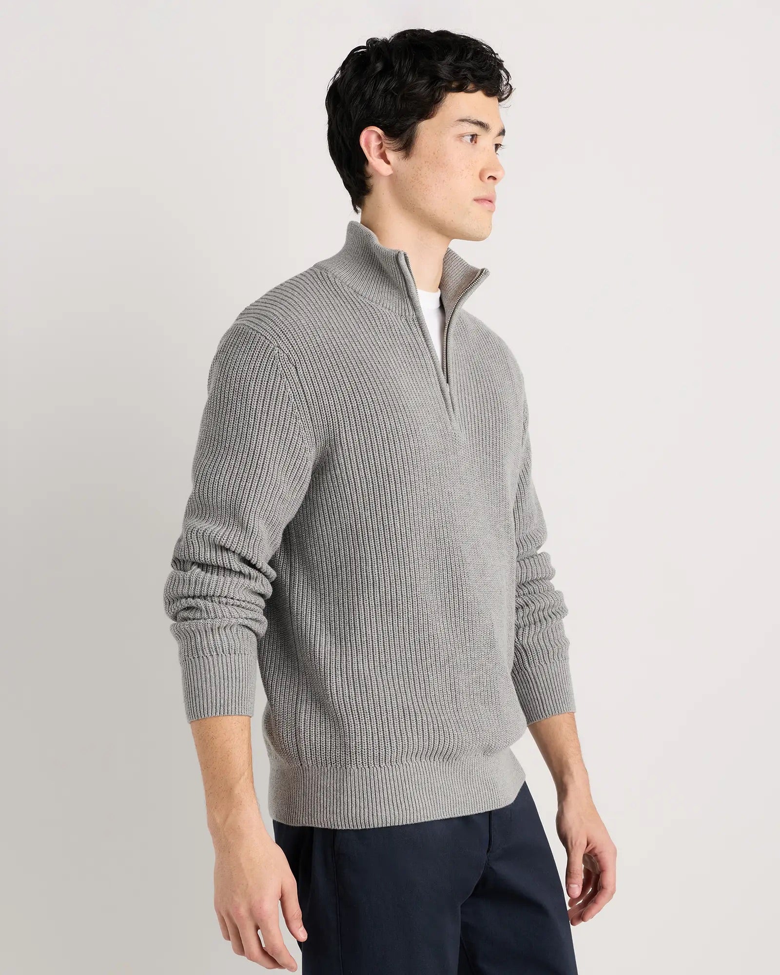 Suéter Canelado Quarter Zip Jumper - Cinza