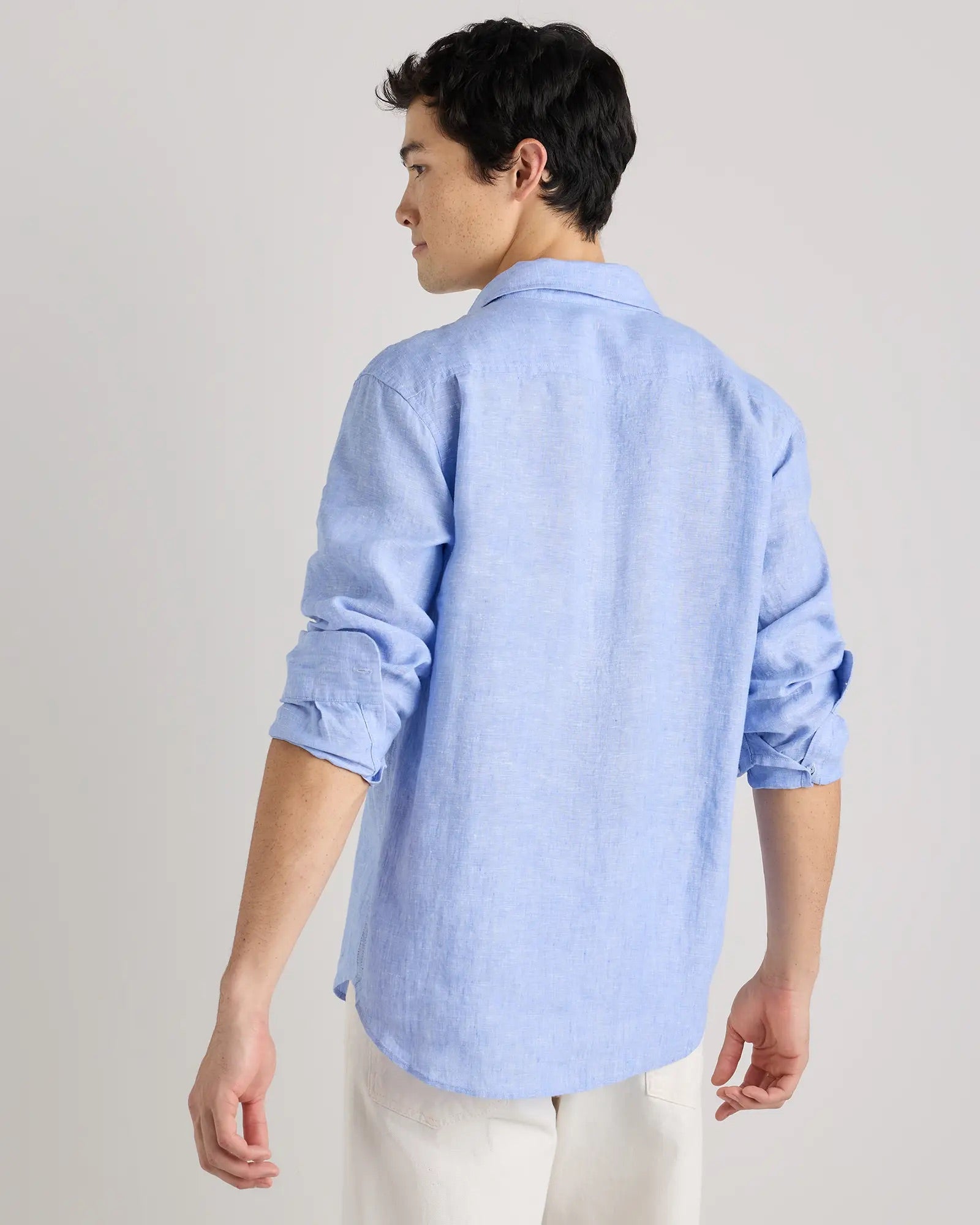 Camisa Manga Longa Slim Em Linho - Azul