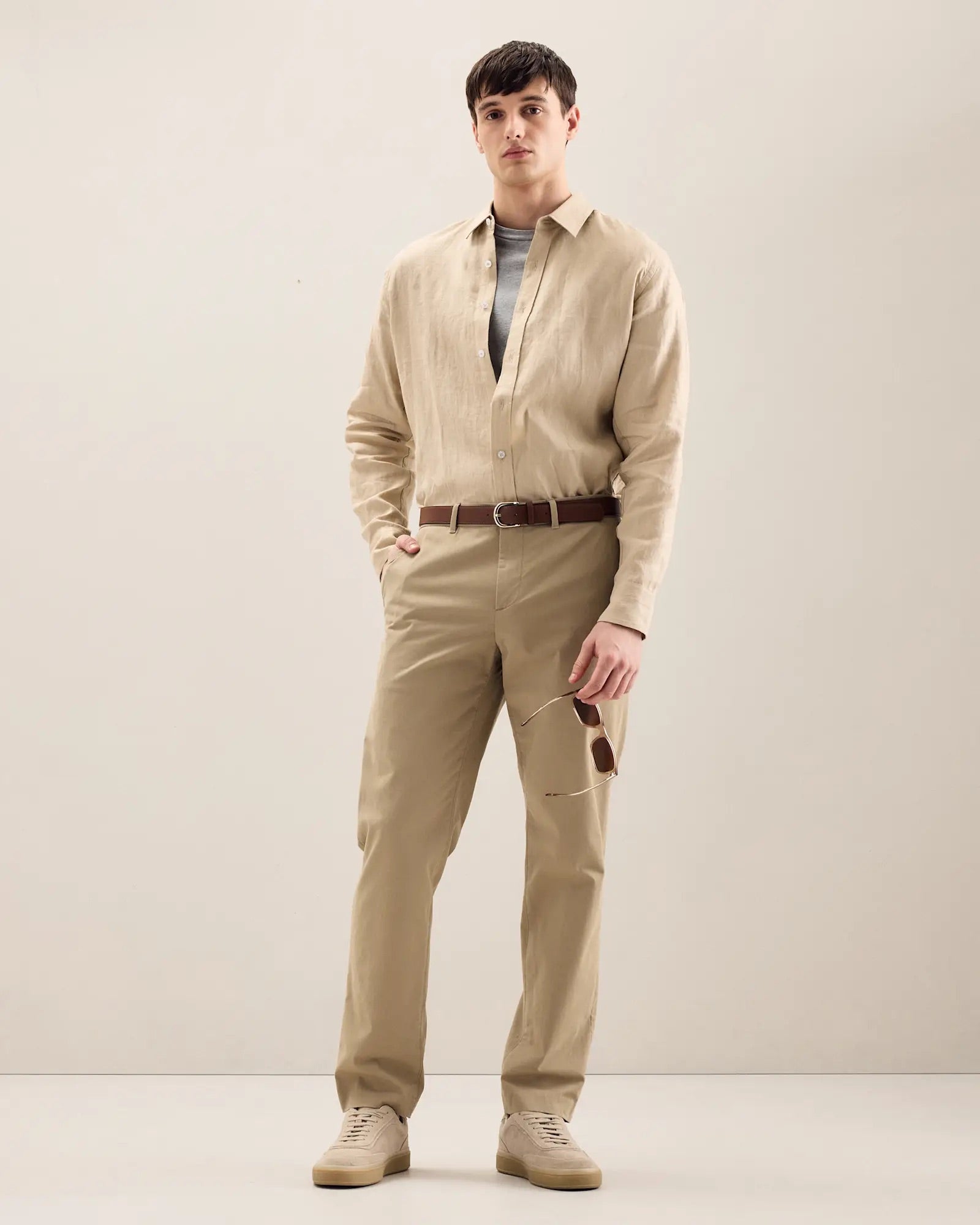 Camisa Manga Longa Slim Em Linho - Bege