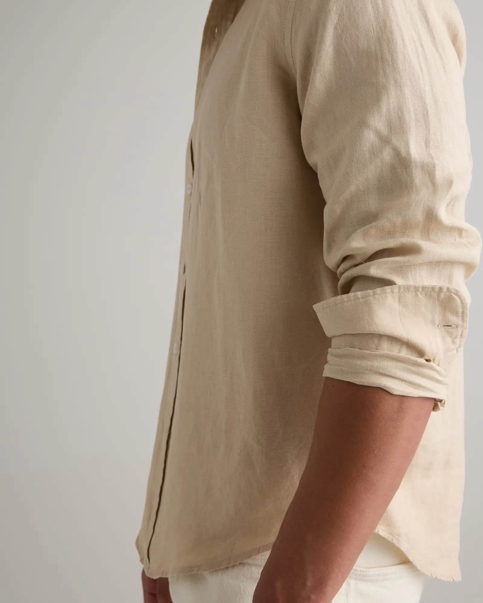 Camisa Manga Longa Slim Em Linho - Bege