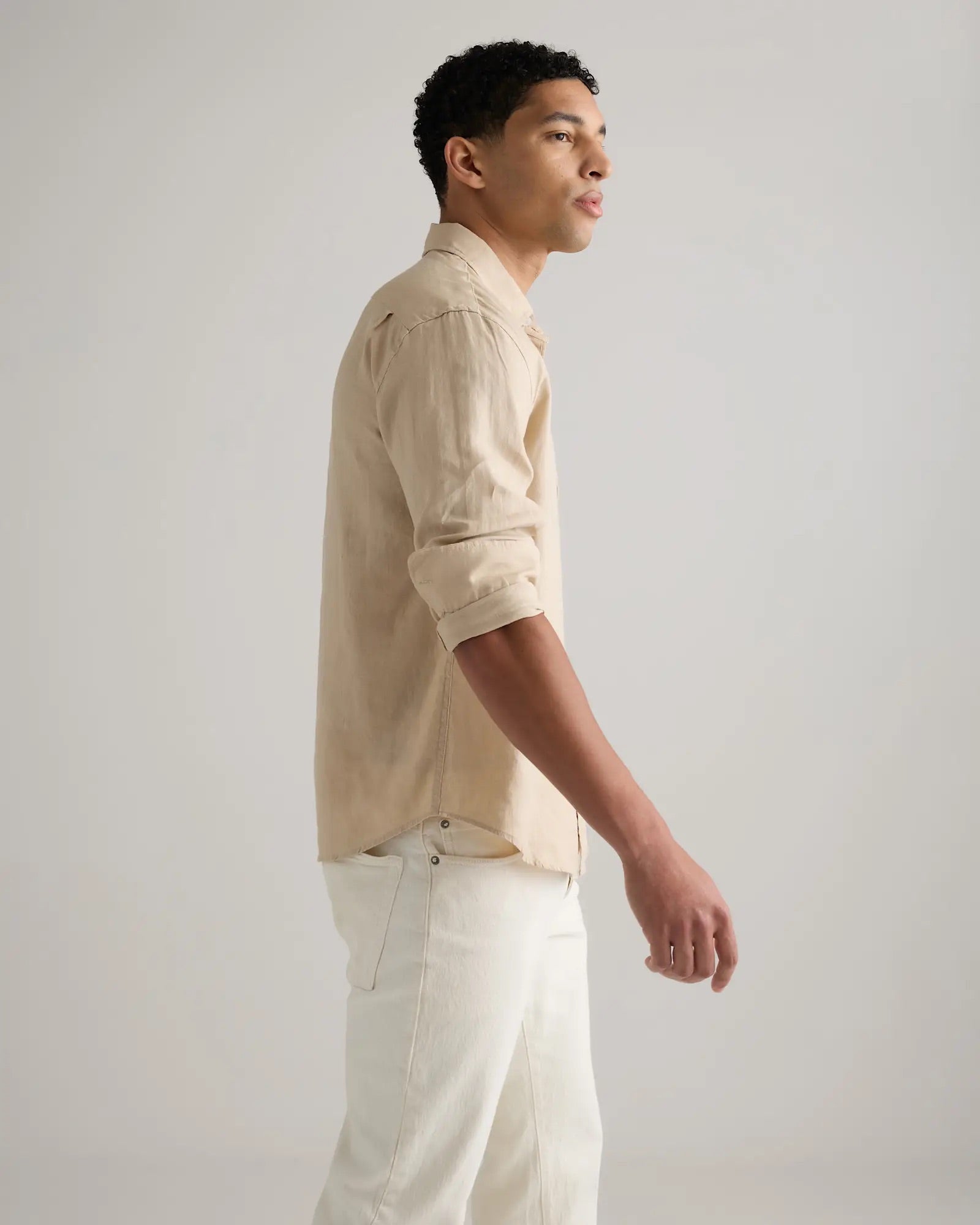 Camisa Manga Longa Slim Em Linho - Bege