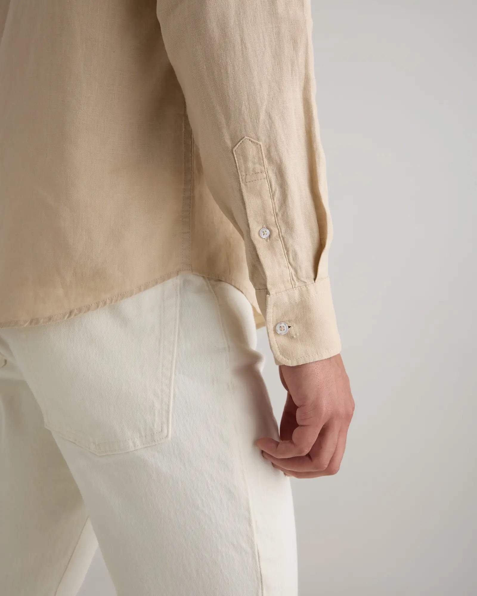 Camisa Manga Longa Slim Em Linho - Bege