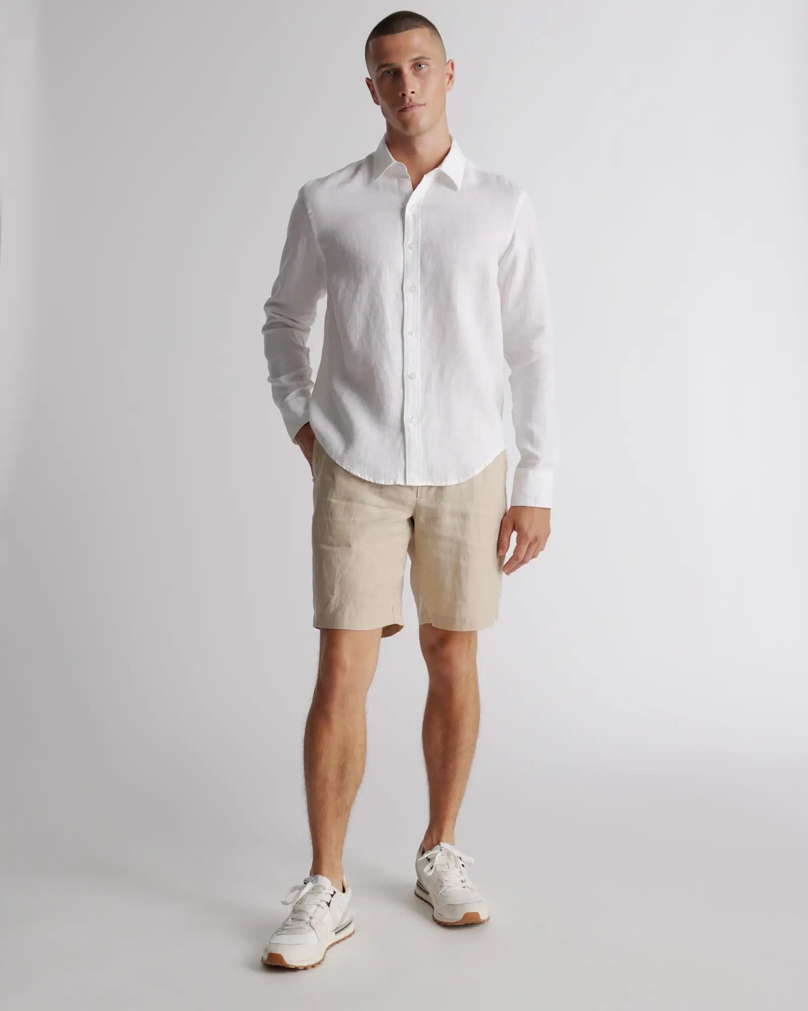 Camisa Manga Longa Slim Em Linho - Branco